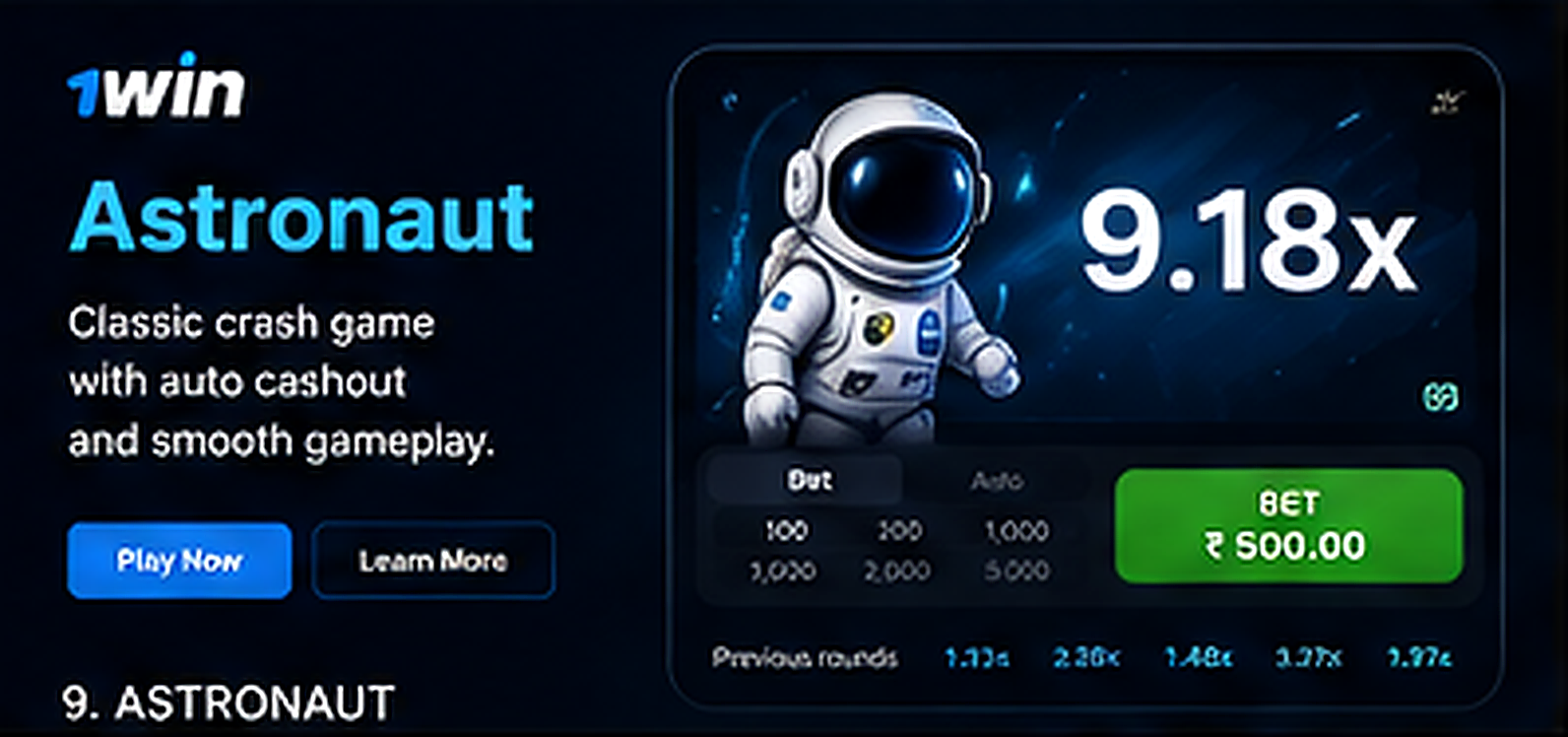 1win Astronaut India interface hero