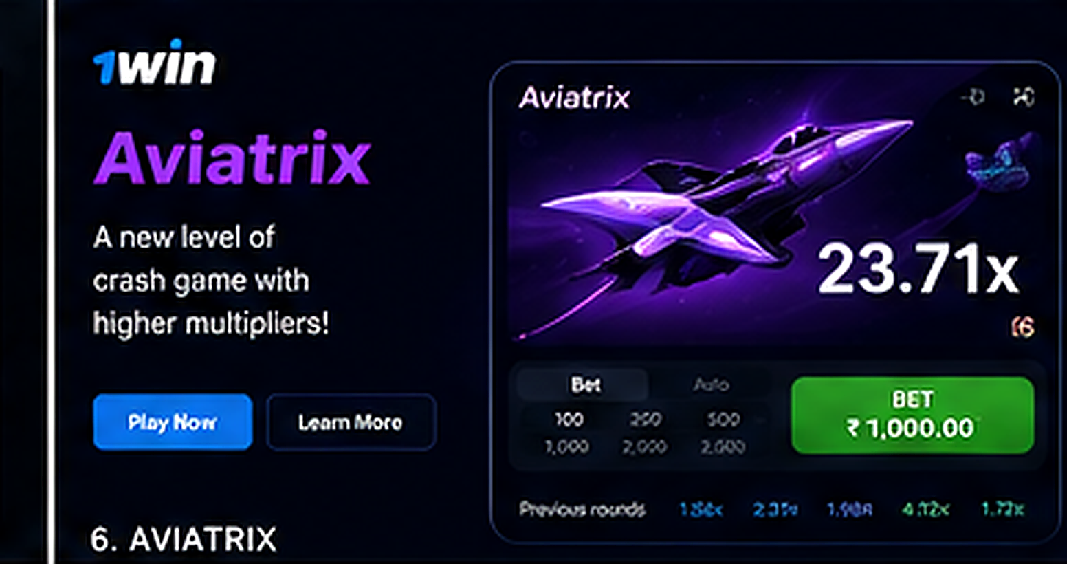 1win Aviatrix India interface hero