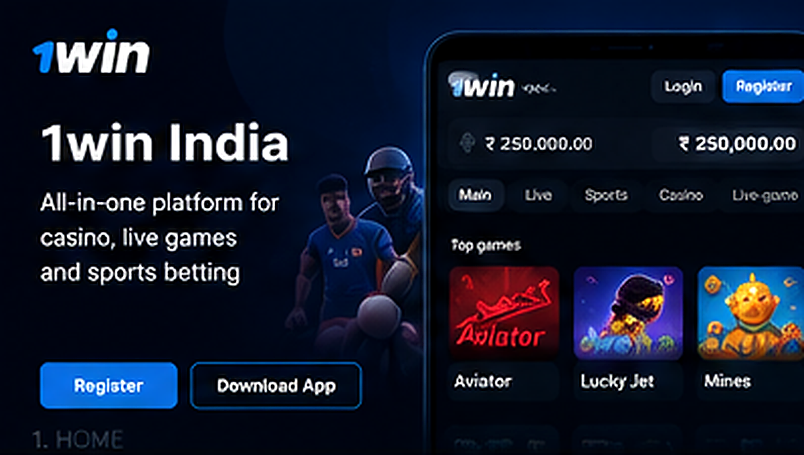 1win Online Casino and Sports Betting India interface hero