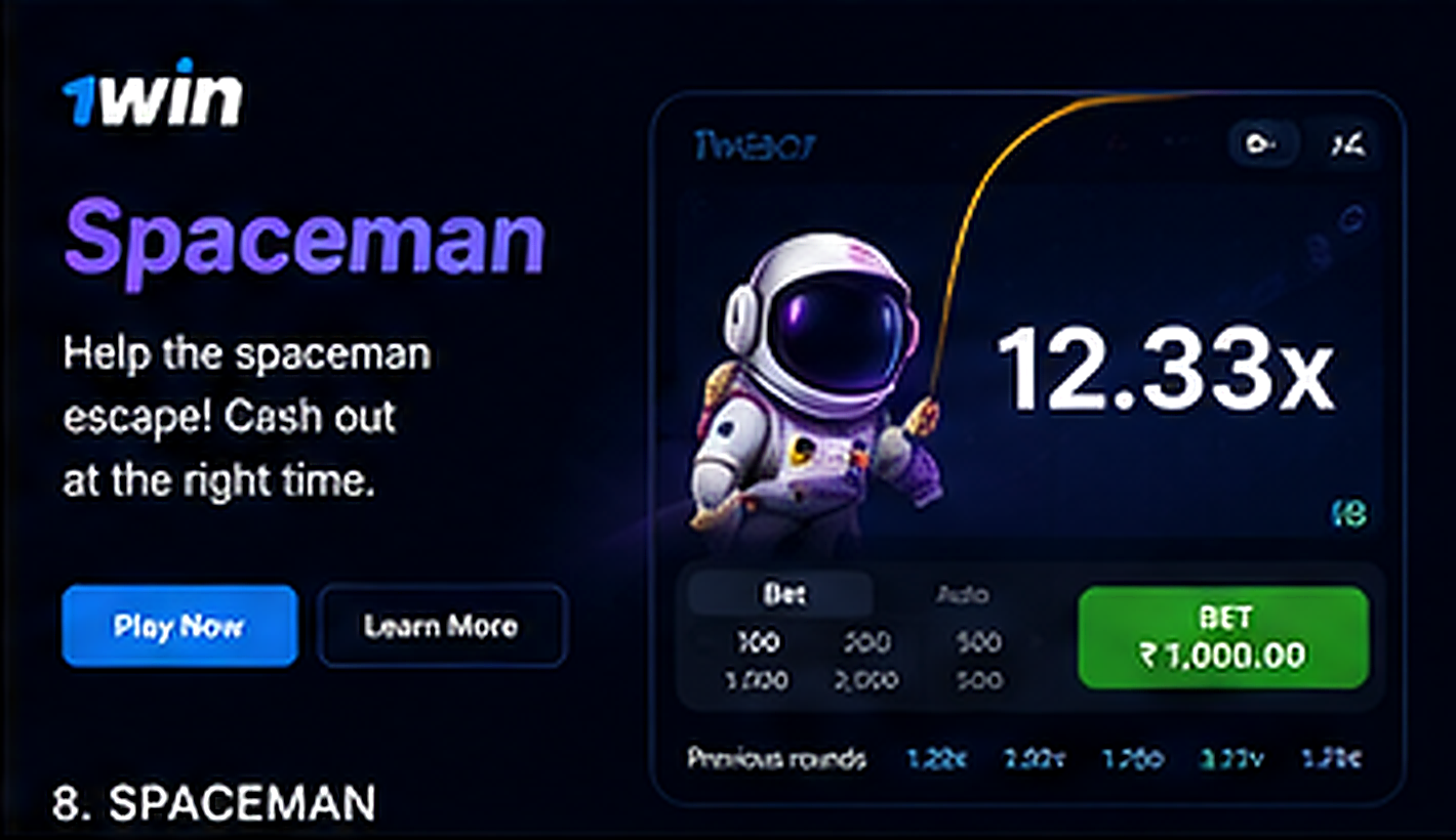 1win Spaceman India interface hero